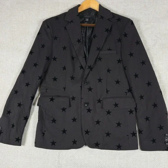 Jay Walker Mens Blazer Jacket Black All Over Star Print Size S - Picture 1 of 8